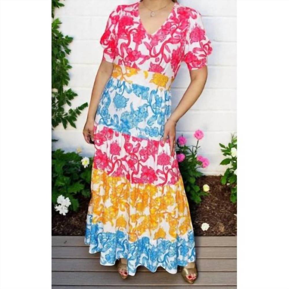 NEW LADY CHARM floral color block maxi dress in multicolor
